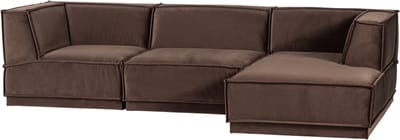 WOOOD Manu Chaise Longue Bank Rechts - Velvet - Bruin - 73x286x160