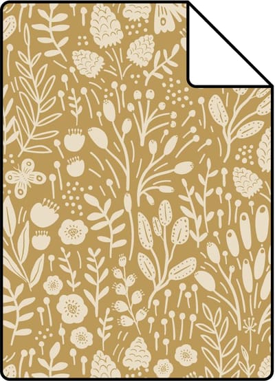 Proefstaal ESTAhome behang bloemetjes okergeel - 26.5 x 21 cm - 131252-S