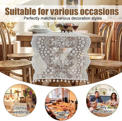 Dailygoods- Tafelloper Retro Elegant - Kanten Tafelloper - Bruiloft Decoratie - Verjaardagstaart Decoratie - Eettafelhoes - Geschikt voor Diverse Gelegenheden - Tafelkleed