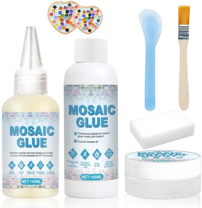 Dailygoods- Mozaïeklijm Professionele Kwaliteit - Mozaiek Set - Voegvulling Mozaiek - Mozaiekmortel - 3-in-1 Complete Set - 100 ml + 100 g + 100 ml - Mozaïekset