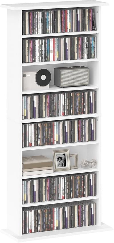 CD en DVD Opbergunit met 16 Compartimenten en 12 Verstelbare Planken - Opslag voor 720 CD's en 396 DVD's