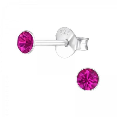 Zilveren oorknop, Lebowski kristal Fuchsia (3mm)