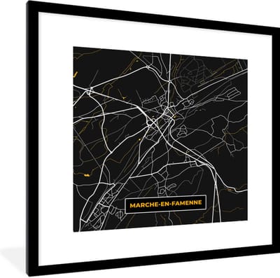 Fotolijst incl. Poster - Goud - Stadskaart - Marche-en-Famenne - Kaart - Plattegrond - 40x40 cm - Posterlijst