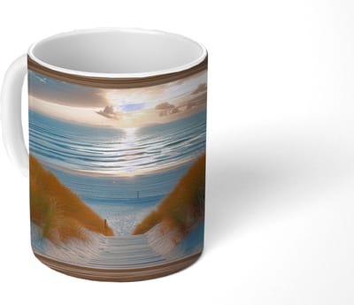 Mok - Koffiemok - Doorkijk - Strand - Pad - Zonsondergang - Mokken - 350 ML - Beker - Koffiemokken - Theemok
