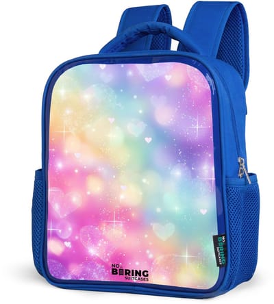 NoBoringSuitcases.com® - Rugzak blauw - Schooltas jongens - Licht - Regenboog - Hartjes - Kinder rugtas jongen - Boekentas kind - Kinderrugzak voor school - Schoolrugzak
