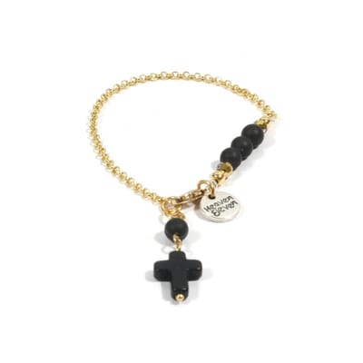 Heaven Eleven - goud plating - onyx matte - kruisje