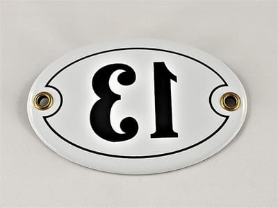 Huisnummer Schild - Nummer 13 - Huis Identificatie - Ovaal Emaille Handwerk - 10.5 x 7 cm - Wit Zwart