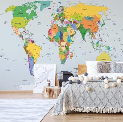 Fotobehang - Vlies Behang - Kaart van de Wereld - Wereldkaart - 152,5 x 104 cm