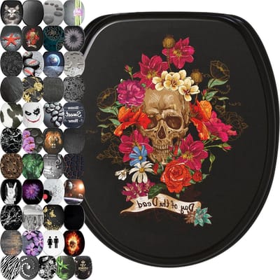 Toiletzitting Hout - Toiletdeksel WC-bril - Badkamer Decoratie - Automatisch Sluitend - Universeel Geschikt - Day of the Dead