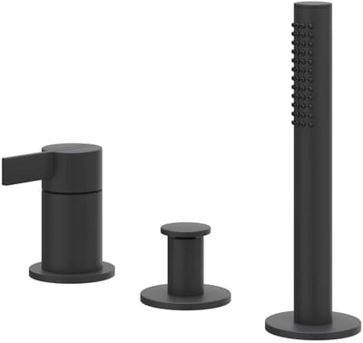 IVY Pact Badrandcombinatie 3-gats mengkraan met uittrekbare handdouche, zonder uitloop Mat zwart PED