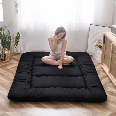 HEZIVO® Futon Matras - Vloermatras - Japans Bed - Vloerbed - Tweepersoons - Zwart