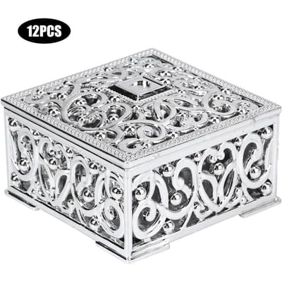 12 Pièces Boîte à Bonbons Carrée Creuse Style Européen Conteneur Boîte à Sucre Fournitures de Mariage Argent argenté