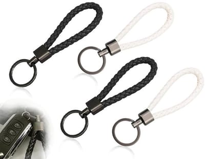 Sleutelhanger Set van 4 - Leren Sleutelhangers - Gevlochten Sleutelband - Metalen Sluiting - Motor/Auto/Fiets/Huis - Hoogwaardig PU-leer - Sleutelring