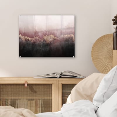 MuchoWow® Glasschilderij 40x30 cm - Schilderij acrylglas - Glitter - Goud - Abstract - Foto op glas - Schilderijen