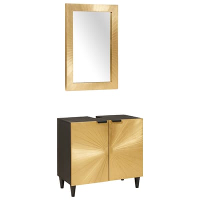 vidaXL - Badkamerkast - set - 2 - pcs - Zwart - en - Goud - Massief - Mango - Hout