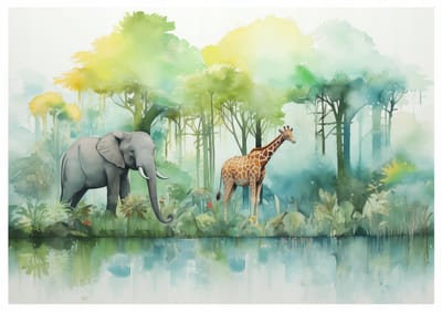 WALLARENA - Fotobehang - 150x105 cm - fotobehang voor kinderen met jungle dieren en safari thema