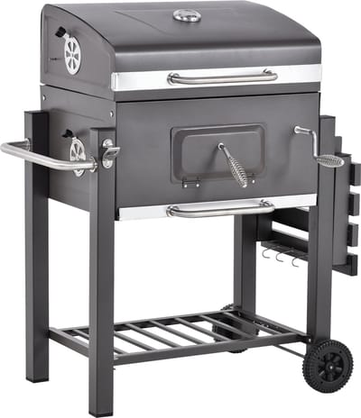 Outsunny Grillwagen houtskoolgrill houtskoolgrill BBQ-grill staande grill tuingrill roestvrij staal 846-013