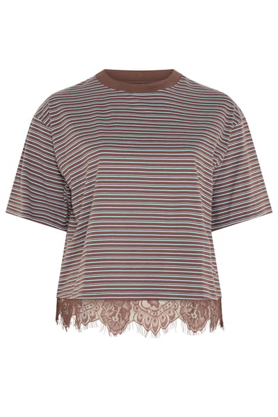 Limited Collection Chocoladebruin Gestreept Tshirt Met Kanten Zoom Size 38