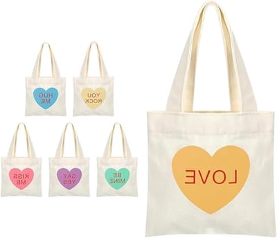 Canvas Shopper Tas - Handtas Set - Dagelijkse Boodschappen - Hartvormig Design - 6 Stuks - Multicolor