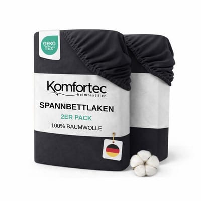 Komfortec Jersey Stretch 2-delige Hoeslaken Set 140x200 cm, Dubbelpak, 23 cm Matrasdikte, Rondom Elastiek, 100% Katoen, Antraciet