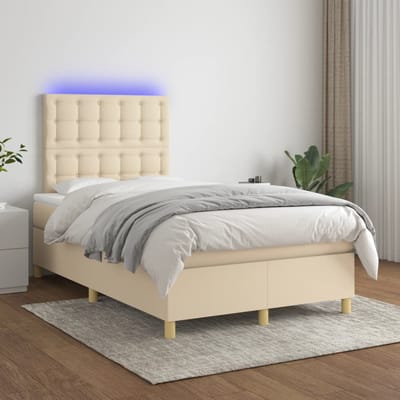 vidaXL - Boxspring - met - matras - en - LED - stof - crèmekleurig - 120x200 - cm