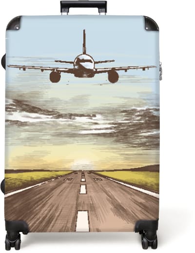NoBoringSuitcases.com® - Koffer groot - Reiskoffer lichtgewicht - Vliegtuig - Vliegveld - Zonsondergang - Vintage - Rolkoffer met 4 wielen - Grote trolley XL - 98 liter bagage