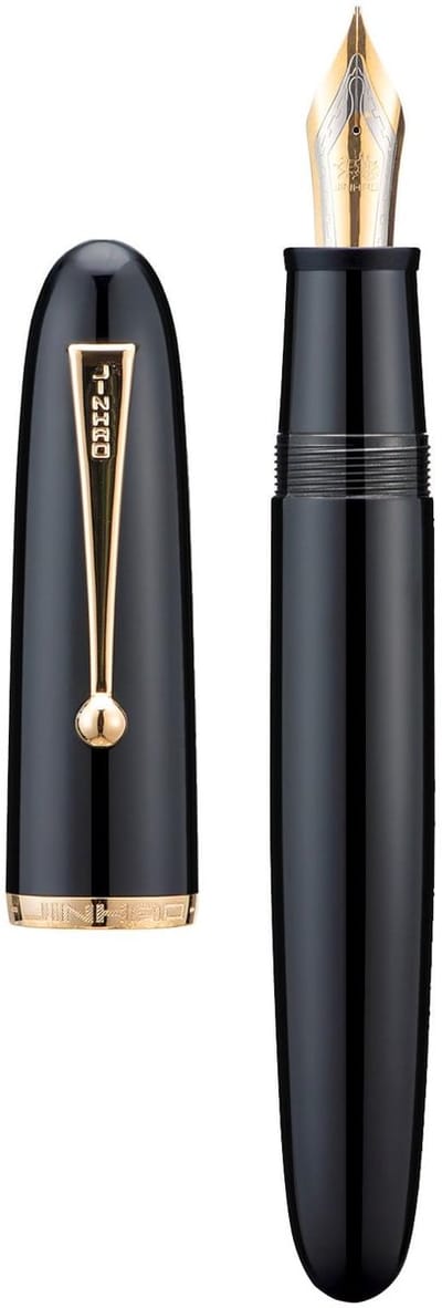 Dailygoods - Jinhao 9019 Dadao Vulpen met fijne penpunt, maat 8, houder van zwart acryl met gouden clip, groot formaat pen
