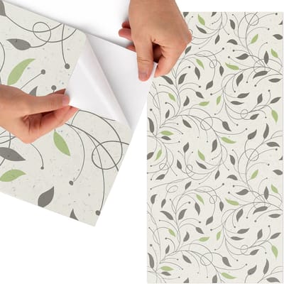 Tulup Meubelfolie - Kleine blaadjes Meubel Wrap Folie - 75x150 cm - Beige Meubelfolie - Meubelfolie Zelfklevend - Minimalist Meubelfolie - Wrapfolie Keuken - Wanddecoratie - Bloemen en planten
