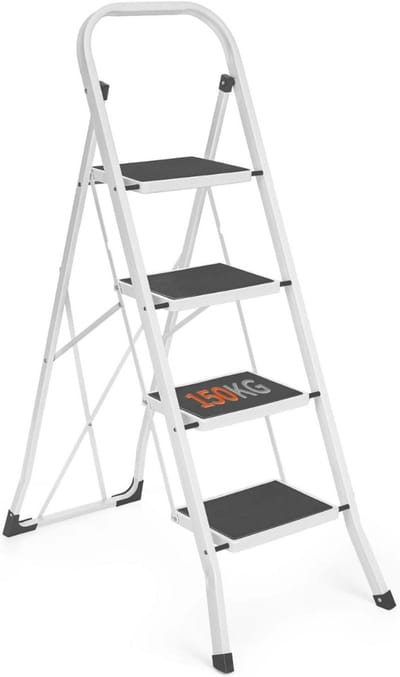 DailySupplies® Huishoudtrap 4 Treden - Keukentrap - Inklapbaar - Antislip - Extra Stevig - Zwart en Wit