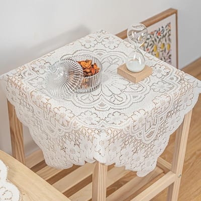 Elegante Vintage Witte Kanten Tafelkleed - Scandinavische Stijl Cover voor Ronde en Vierkante Tafels, Banken en Apparaten, Machinaal Gemaakt met Bloemenpatroon 90x90cm white