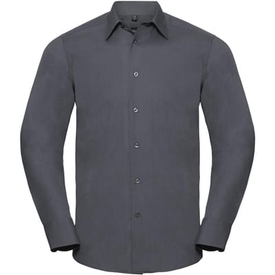 Russell Collectie Heren Lange Mouw Poly-Katoen Gemakkelijke Verzorging op maat gemaakt Poplin Shirt (Konvooi Grijs)