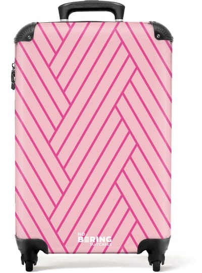 NoBoringSuitcases.com - Koffer - Vissengraat in roze met fuchsia - Past binnen 55x40x20 cm en 55x35x25 cm - Trolley handbagage - Valiezen met wieltjes volwassenen - Reiskoffer op wielen - Rolkoffer lichtgewicht