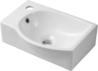 Keramische Wastafel - Kleine Wasbak - Badkamer Inrichten - Hoogglans Afwerking - Rechthoekig Model - Wit
