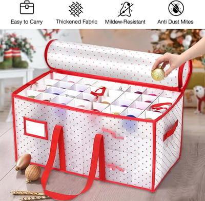Famanu - Opbergdoos voor kerstballen, XL opbergdoos voor kerstballen met verstelbare scheidingswanden van papier, 128 vakken voor kerstdecoraties of decoraties, kerstballen