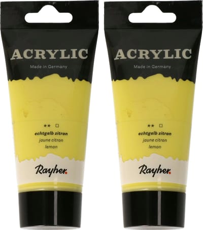 Rayher hobby Acrylverf op waterbasis - 2x - geel - 75 ml - Schilderen/knutselen - Voor kinderen en volwassenen