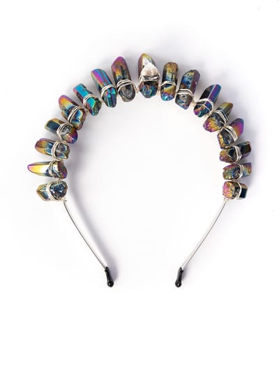 KIMU® Haarband Bergkristal Zwart Oliekleur Bird Skull - Kristal Diadeem Fantasy Regenboog - Boho Hippie Tovenares Heks Gothic - LARP Vogel Schedel Hippy Edelstenen - Dames Meisjes Festival