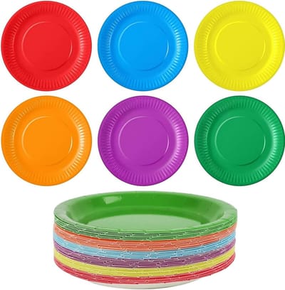 Kleurrijke Papieren Borden 90 Stuks, 6.9 Inch Wegwerp Borden voor Feestjes, Bruiloften, Verjaardagen en Picknicks, Ideaal voor Desserts en DIY Schilderen