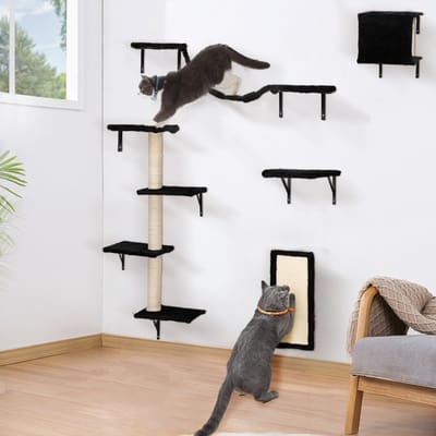 Sweiko Krabpaal set - 5-delig - Wandmontage - Zwevend kattenplatform - Zwart