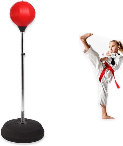 Punchingbag Set voor Volwassenen - Staande Punching Bag met Handschoenen - Trainingsmateriaal - Verstelbare Hoogte 120-150 cm - Rood - Geschikt voor Professioneel Gebruik in de Sportschool en Thuis
