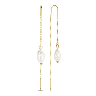 CO88 Collection Oorbellen Dames - Stalen Threader Oorbellen - Parel Oorbellen - 7,5x6mm - 7,5cm - Staal - Goudkleurig - 8CE-70430