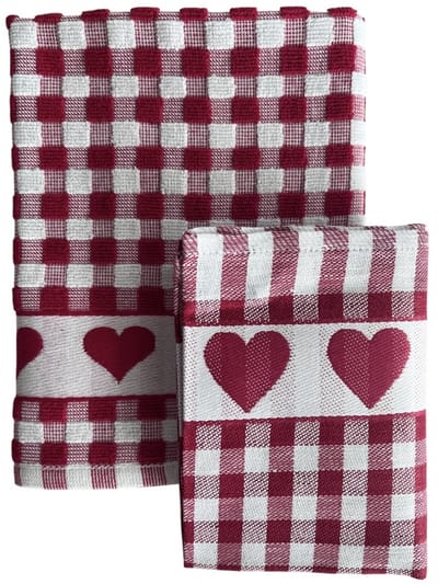 Kracht Herzen - Keukendoek rode hartjes en theedoek geblokt rood wit - hartjes rood - rood wit - keukentextiel rood
