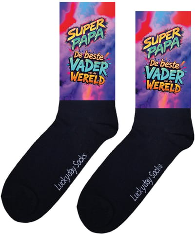 LuckyDay Socks - Super papa - Leukste Vaderdag cadeau - Grappige sokken - Beste vader - Origineel vaderdag cadeau - Verjaardag cadeau - Trend nu - Opkikker - Vrolijke sokken - Cadeautje - Grappig cadeau - Beste papa - Kerstcadeau - Maat 37-44