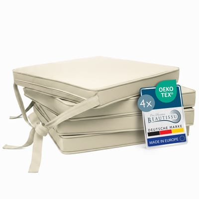 Beautissu Loft SK – Set van 4 Zitkussen Zand 45x40 cm – Stoelkussen met Lint