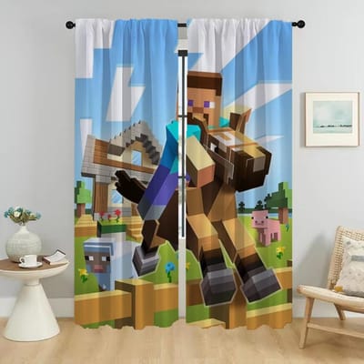 Gordijnen voor Woonkamer Gordijn voor Kamer 2 Panelen Mine-crafts Shades Home Interieur Gordijnen Scheidingswand Halloween Decoratie Kind W60xH90cmx2pcs-CL