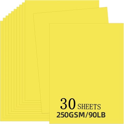 Karton Papier Vellen - Zwaar Karton - Creatief Knutselen - 30 Vellen 250gsm - A4 Formaat - Geel
