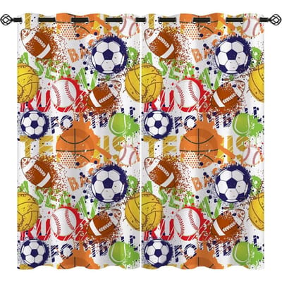 3D Volleybal Serie Gordijnen Sport Spel Thema Gordijnen Draperieën voor Kinderen Jongens Meisjes Slaapkamer Abstract Raamgordijn 2 Stuks W60H60(CM)x2PCS&Grommet Top blue