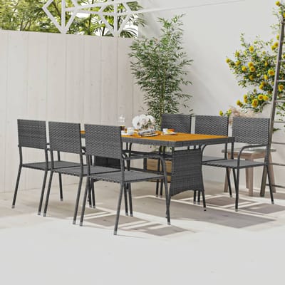 vidaXL - 7-delige - Tuinset - poly - rattan - grijs