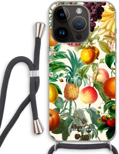 Case Company® - Hoesje met koord geschikt voor iPhone 14 Pro hoesje met Koord - Classic Flora - Telefoonhoesje met Zwart Koord - Bescherming aan alle Kanten en Over de Schermrand