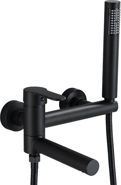 Wandmontage Douchekraan Handdouche Sprinkler Houder Bad Waterval Mondstuk Geïntegreerde Dubbele Gat Enkele Handgreep Messing Badkamer Kraan Met Doucheset, Zwart