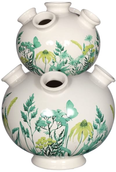 Daan Kromhout Design - vaas - tulpenvaas - 2 delig - wit - groen - hoogte 26 cm - Ø 18 cm - aardewerk